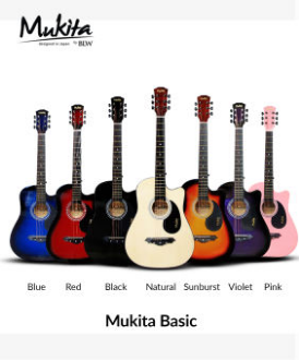 Mukita by BLW Standard Acoustic Folk Cutaway Basic Guitar Package 38 Inch for beginners