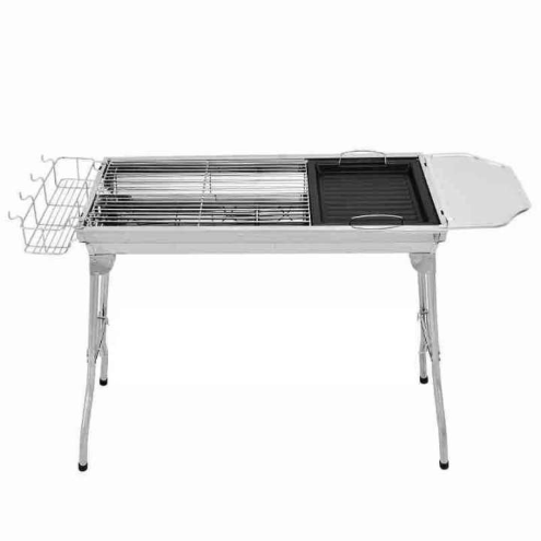 Stainless Steel Portable Folding Charcoal BBQ Grill With Side Board & Basket & Fry Pan